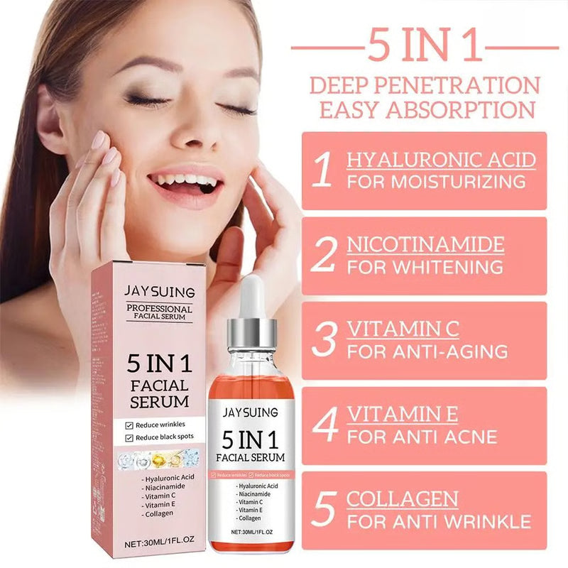5-in-1 Vitamin C & Hyaluronic Acid Face Serum for Firming, Moisturizing, and Brightening