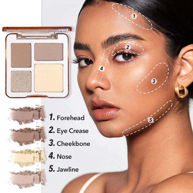 Four Color Highlighter and Contour Palette Matte and Shimmer
