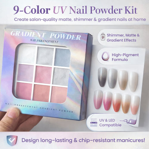9-Color UV Nail Powder Kit - Matte, Shimmer & Gradient Effects for DIY Manicures